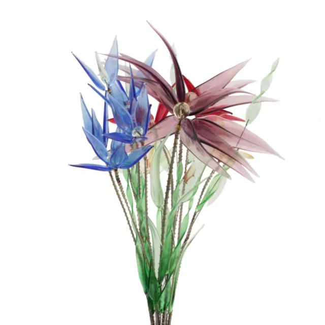 Czech lampwork glass bead purple, blue and red flower bouquet stem ornament