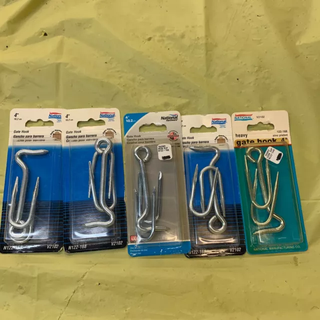 QTY 5 National Hardware N122-168 Heavy Gate Hook & Staple 4" Zinc Plated