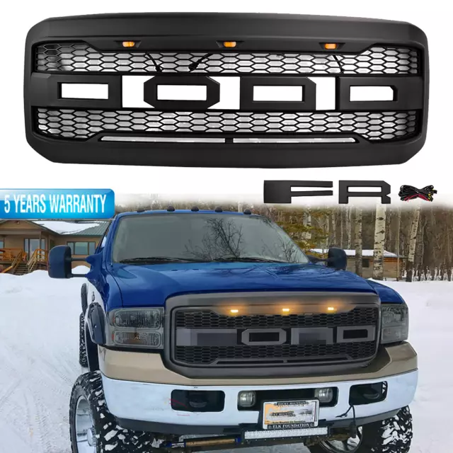 Front Black Style Grille Grill w/ Lights For 2005-2007 Ford F250 F350 Super Duty
