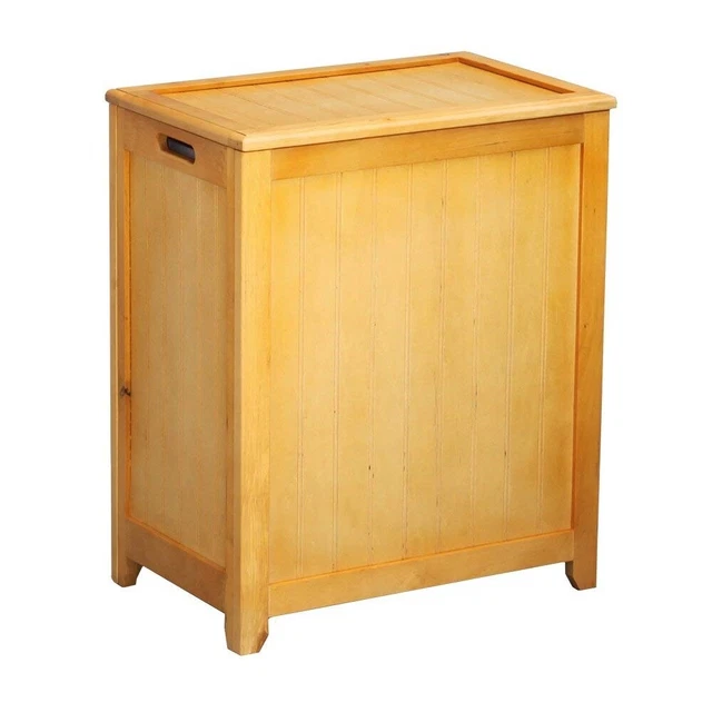 Oceanstar Natural Finished Rectangular Laundry Wood Hamper with Interior Bag ...