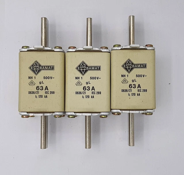 3x Bals E Bamat Nh 1 0636/21 Fusible 63A 500V 120kA Dispositif de Sécurité Lame