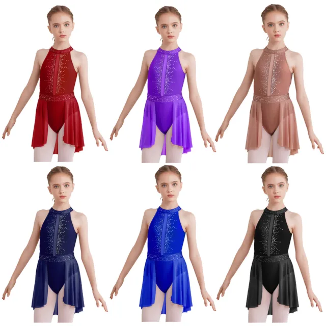 Girls Sleeveless Sparkle Lyrical Figure Skating Dress Dance Performance Costume