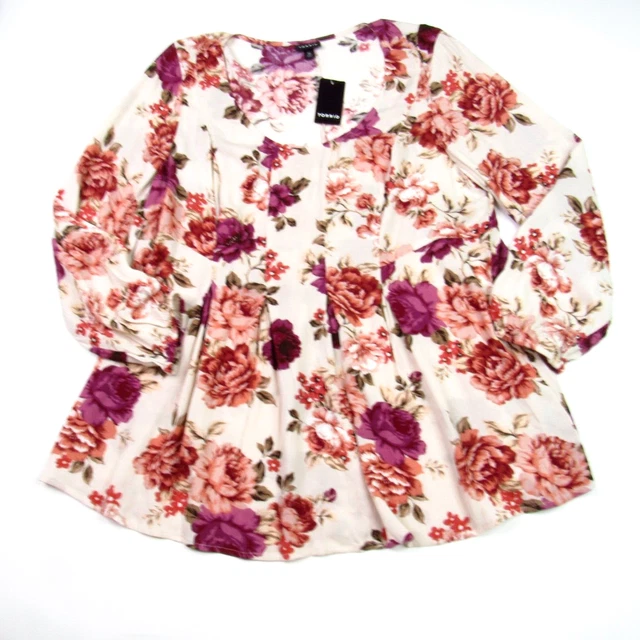 Torrid Womens Fit and Flare Crinkle Gauze Top Size 00 Medium Large Floral Ivory