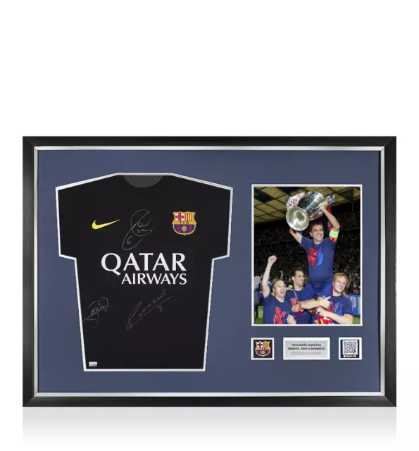 Andres Iniesta, Xavi and Sergio Busquets Official FC Barcelona Front Signed and