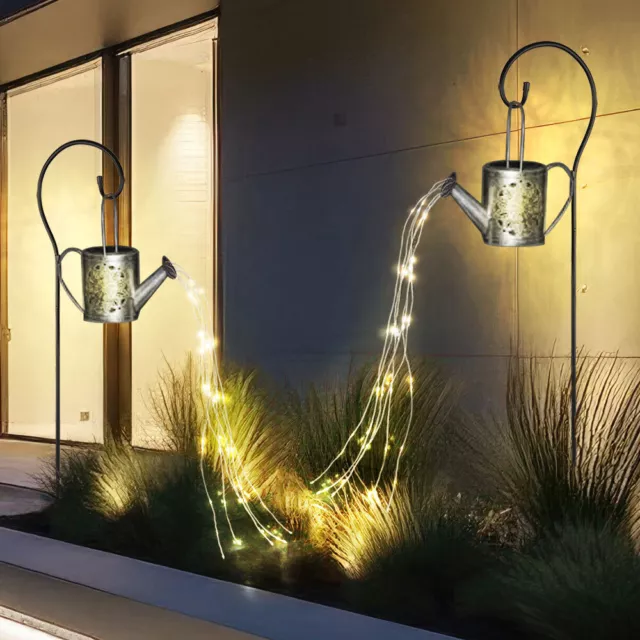 Außenlampe Steckleuchte Solarleuchte Garten Gießkanne silber LED Erdspieß 2x