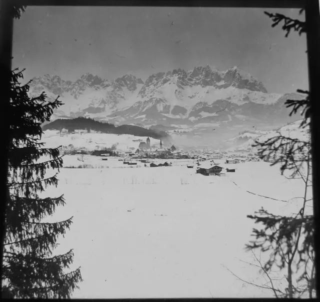 Glass Magic lantern slide WINTER IN KITZBUHEL C1910 AUSTRIA