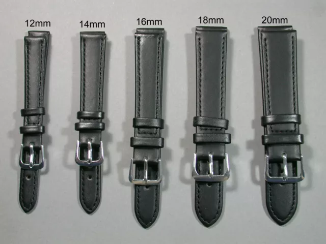 Konvolut Lot fast geschenkt 5 Uhrenarmbänder Schwarz Leder 12,14,16,18,20mm 6956