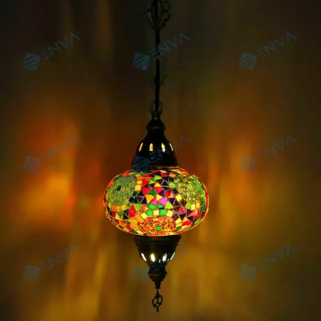 Lampe suspendue au plafond en mosaïque marocaine turque - Ampoule gratuite