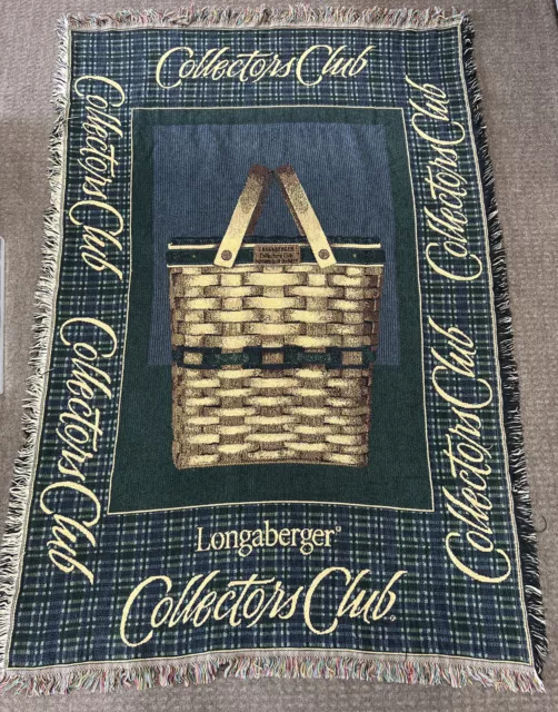 1999 Longaberger Baskets Collectors Club 67”x45” Cotton Throw Blanket w/Fringes