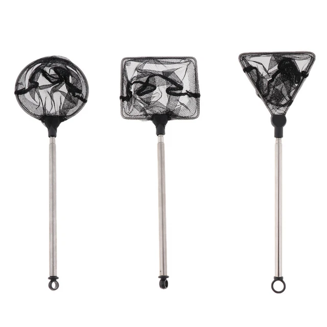 2 Retini Per Acquario In Acciaio Inox Con Manico Retrattile – Testa Quadrata 7x7 Cm, Maglia Fine, Per Pesci E Gamberetti