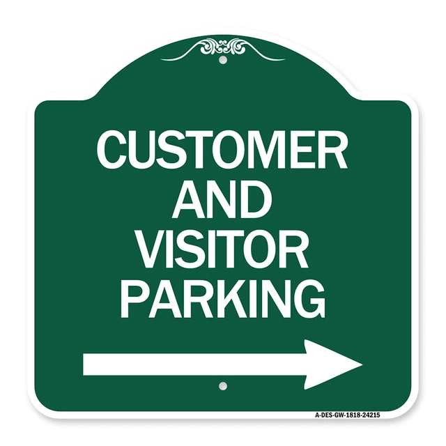 Designer Series - Customer and Visitor Parking (With Right Arrow) Metal Sign