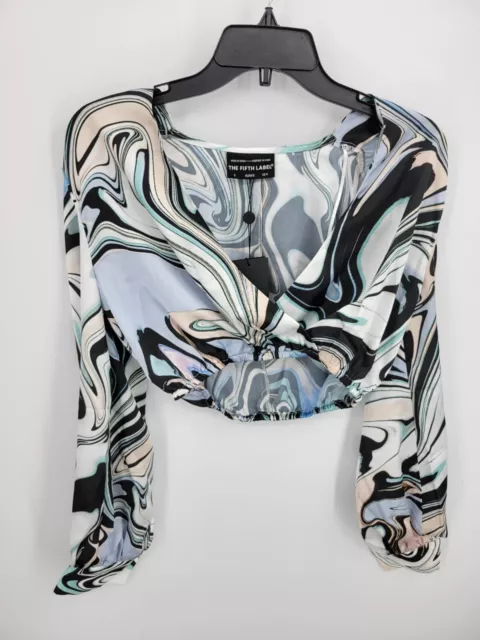 The Fifth Label Top Womens Small Multicolor Swirl Cropped Long Sleeve Artsy NWT