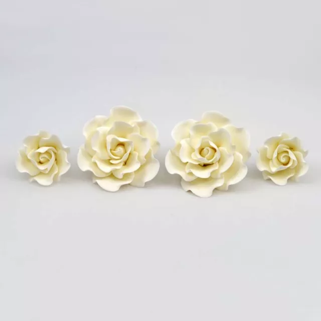 4 White Damask Roses Sugar flower wedding birthday cake decoration topper