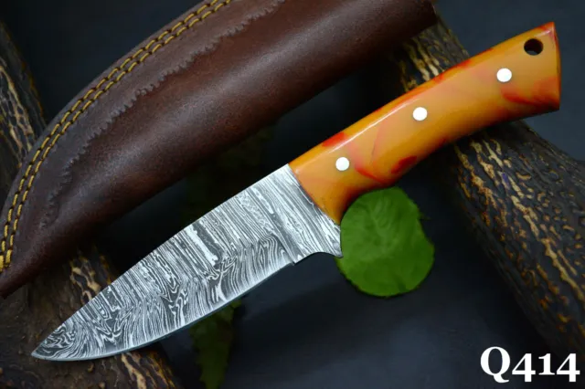 8.3" OAL Custom Hand Forged Damascus Steel Hunting Knife Handmade (Q414)
