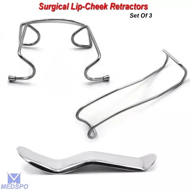 Cheek Mouth Lip Retractors Examination Implant Surgical Instruments Set Of 3