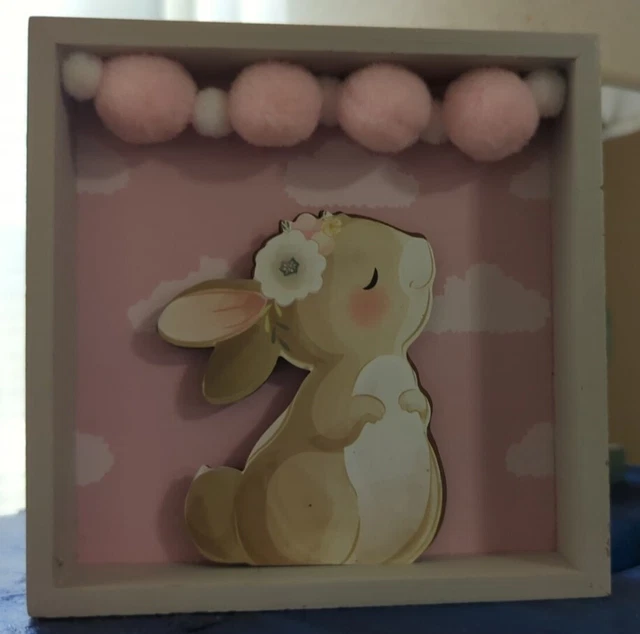 5x5 in decoración de madera de conejito.  guardería en casa.  Gris rosa. Lindo