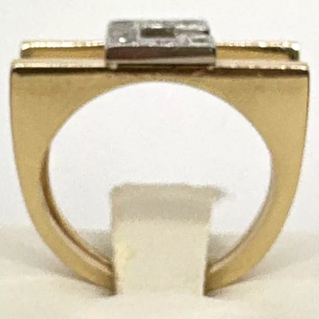 14k Amarillo Blanco Dos Oro Inicial C Carta Anillo Doble Barra Modernista Fresco 3