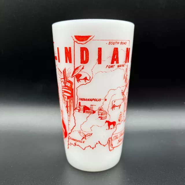 RARE Vintage Federal Glass Indiana The Hoosier State White Souvenir Milk Glass