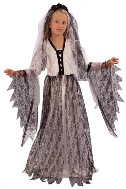 Girls Kids Childs Copse Ghost Zombie Bride Halloween Fancy Dress Costume 4-9