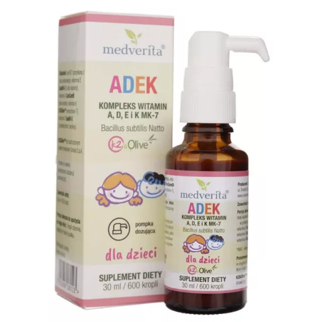 Medverita ADEK pour enfants, complexe de vitamines A, D, E et K MK-7, 30 ml