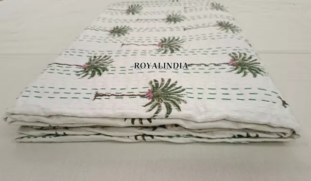 Edredón Kantha de algodón indio, funda de cama, colcha con estampado de...