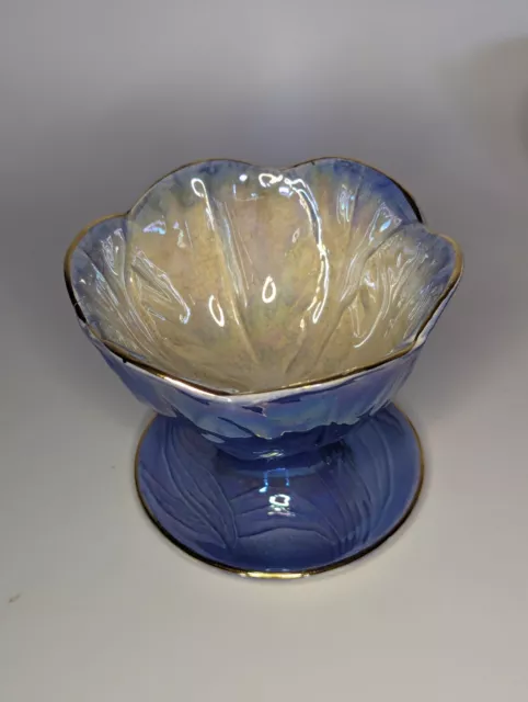 Maling Pottery Blue Lustreware Harlequin Sundae Dish Bowl Flower 2