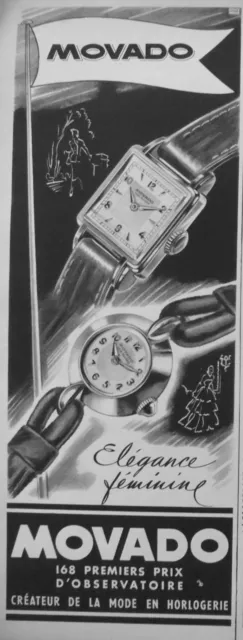 Publicité De Presse 1951 Montre Movado Élégance Féminine Chaux De Fonds Suisse