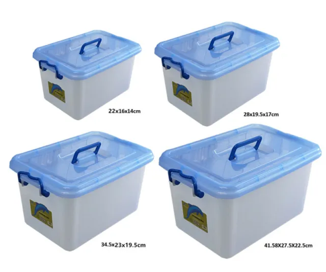 6pcs Clip Lock Plastic Handle Storage Boxes with Lid and Containers Tubs Bin