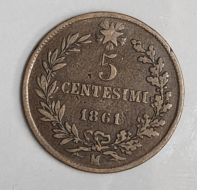 1861 ITALY Five Centesimi Coin (C2270)
