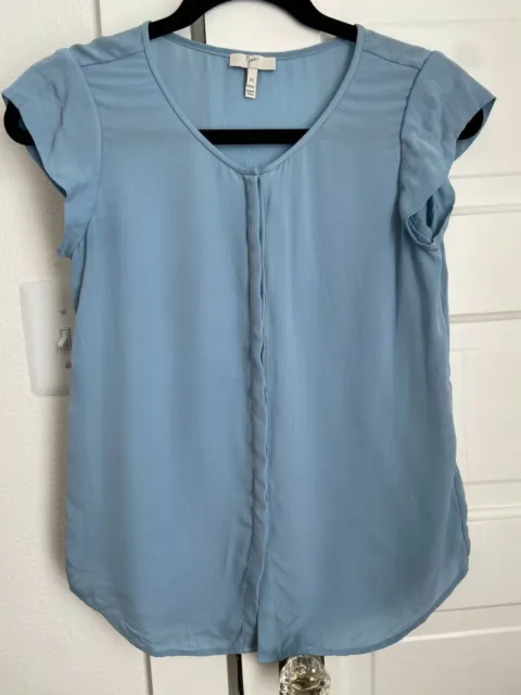 Joie Hidden Button-down Rancher Blouse, Solid Light Blue Silk, XS (Pre-owned)