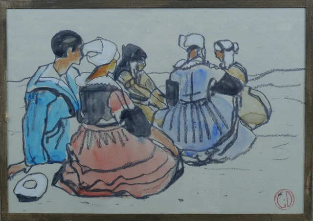 Gaston Delaparede (1908-1995) -bretagne-style Mathurin Meheut-Scène Bretona