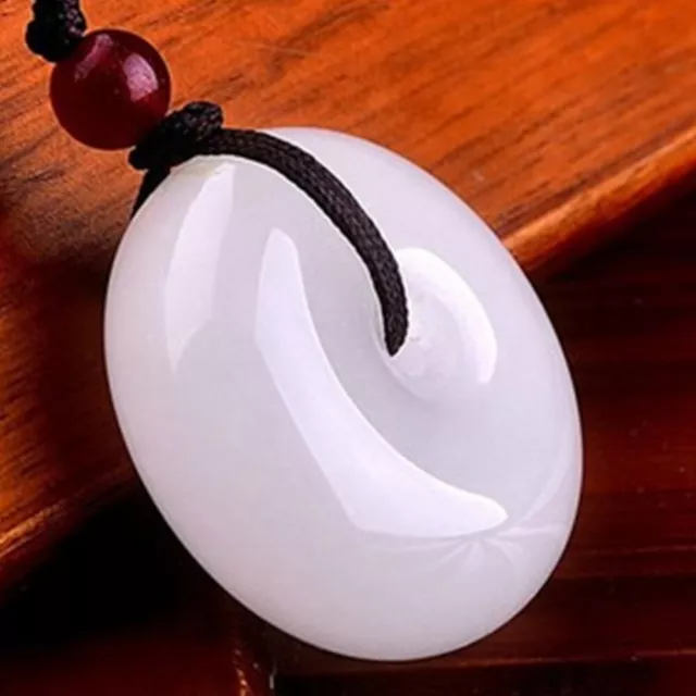 Lovely Natural Hand-carved Chinese HeTianJade Pendant White Jade Necklace Donuts