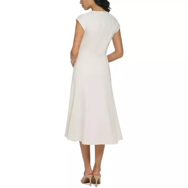 DKNY WOMENS WHITE Twist-Neck Midi Crepe Fit & Flare Dress 6 BHFO 9624 ...