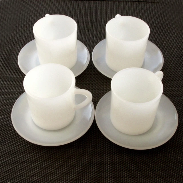 Service Café 4 Tasses - Volutes Blanc Cassé Liseré Or - Neuf - Élégant