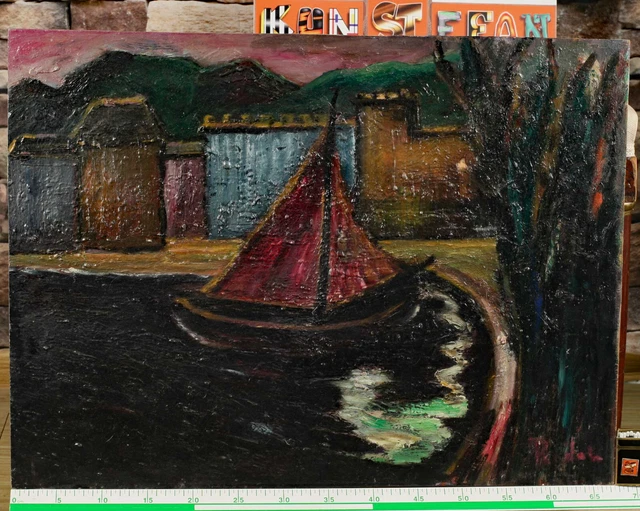 Ilegible Firmado Expresionista Pintura Al Óleo Velero Expresivo Akademisch
