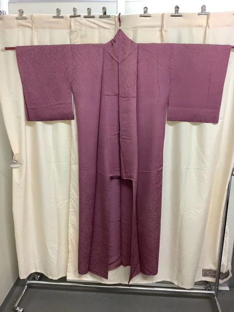 Japanese Vintage Kimono pure silk dark pink tradition length 60.23 inch used
