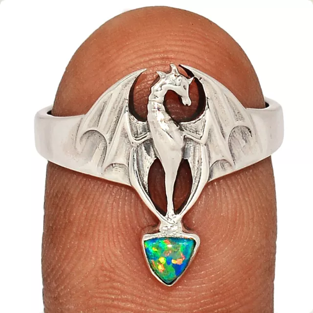 Dragon - Lab Created Fire Opal 925 Sterling Silver Ring Jewelry s.8 CR41828