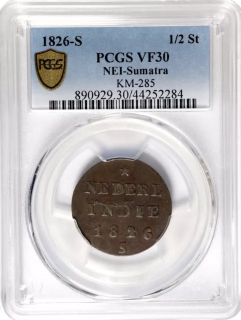 Netherland East Indies 1/2 Stuiver 1826-S PCGS: VF 30 Detail. #C394