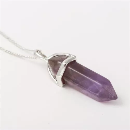 Wire-Wrapped Crystal Necklace Pendant with Chain Opalite Onyx Amethyst Gem Stone