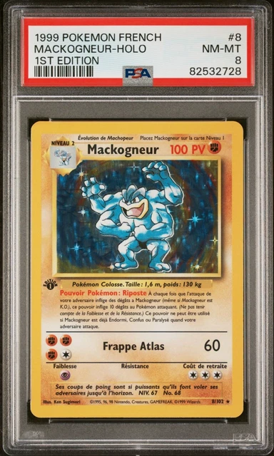CARTE POKEMON MACKOGNEUR 8/102 Holo Set De Base edition 1 PSA PCA 8 FR ...