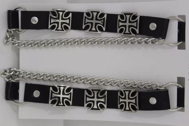 New Men Women Western Boot Silver Chains Pair Leather Straps Bracelet Iron Cross