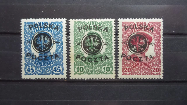Polen 1918 / Kat. Fischer Nr. 17 - 19  Ungebraucht / mit  Falz-spuren / Voll Gu