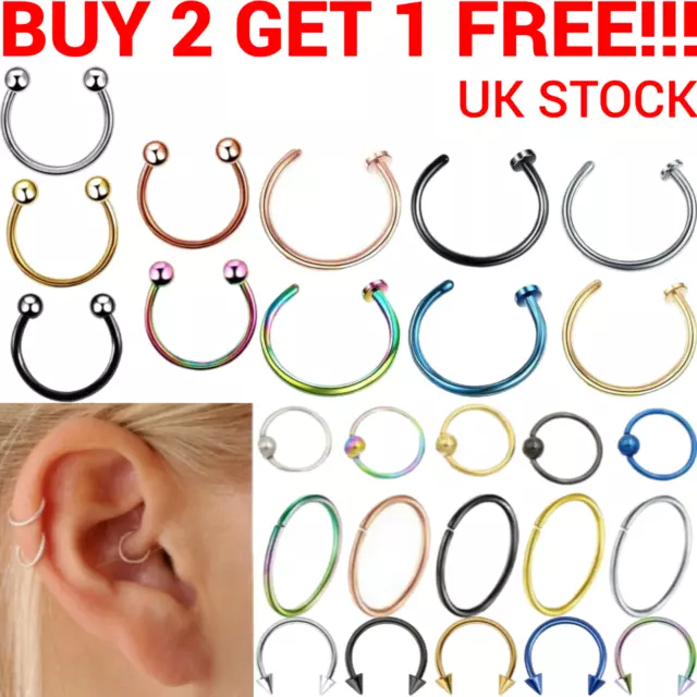 Nose Ring Horseshoe Piercing Barbell Nipple Septum Helix Tragus Lip Ear Hoop UK