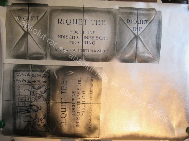 Antike Werbung Riquet Tee zum Ausschneiden u. Etekettieren um 1930