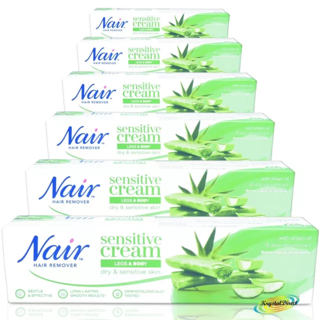 6x Nair SENSITIVE Haarentferner Creme BEINE & KÖRPER Arganöl & Aloe Vera 100ml