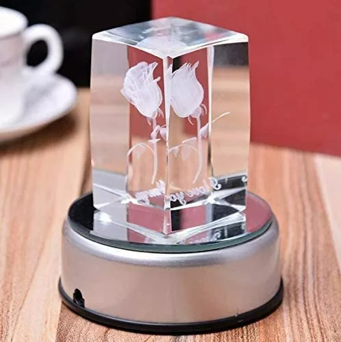 3" Led Rotating Light Color Changing Glass Crystal Display Base Stand Decoration