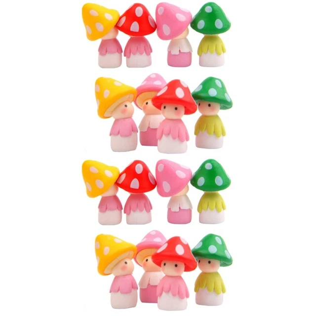 16 Pcs Mushroom Ornament Fairy Figurine Bonsai Plant Pot Resin Doll Decorate