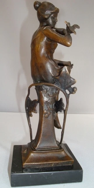 Estatua Pájaro Damisela Art Deco Estilo Art Nouveau Estilo Bronce sólido Firmado 3