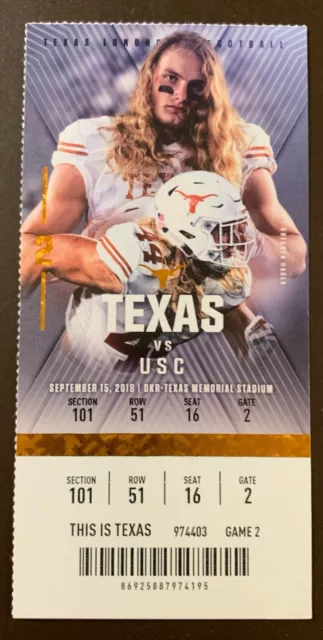 Texas Longhorns 9/15/2018 NCAA football ticket stub vs USC Trojans