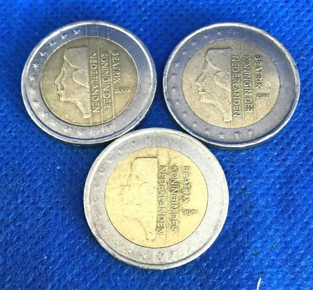 3 Pièce Monnaie 2 Euros Pays-Bas 2000-01-2002 Beatrix koningin der Nederlanden